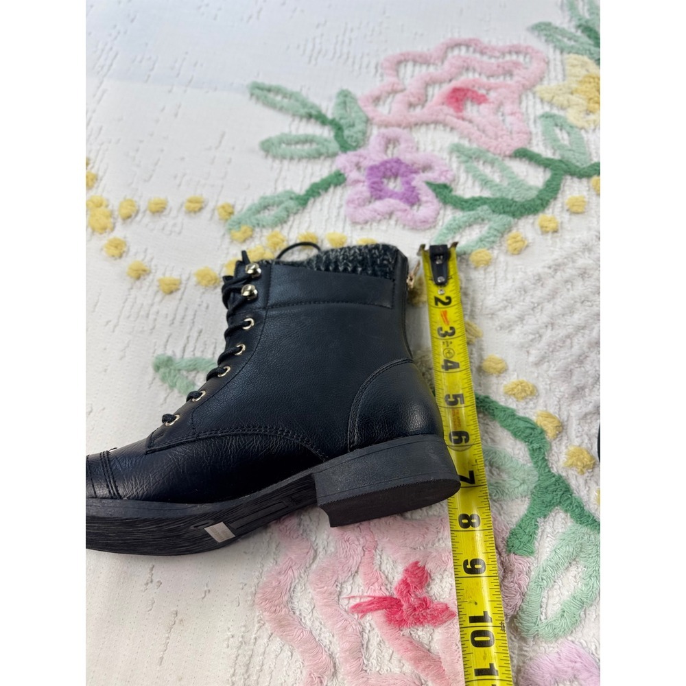 Wild‎ Pair Peeta Black Combat Boots Knit Cuff Gold Zip Cap Toe womens 7 - Picture 5 of 8